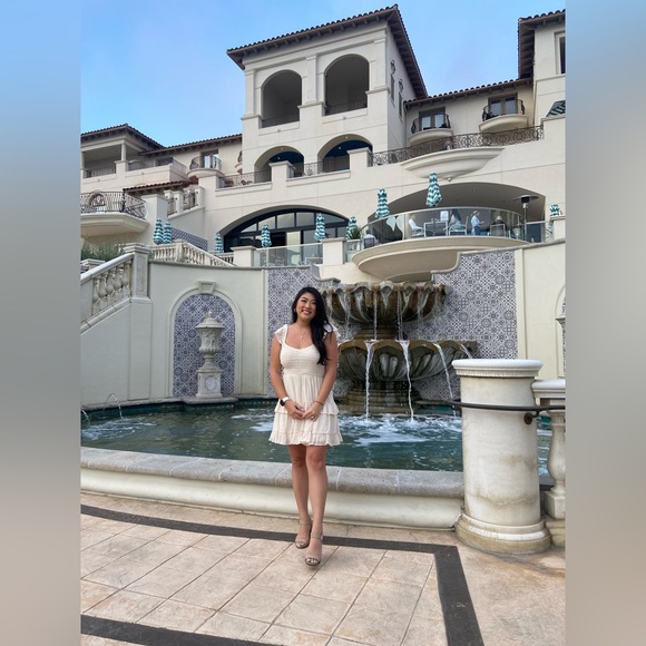 Smocked Beige Dress with Flutter Sleeves | Size M | Worn once - Picture 3 of 3